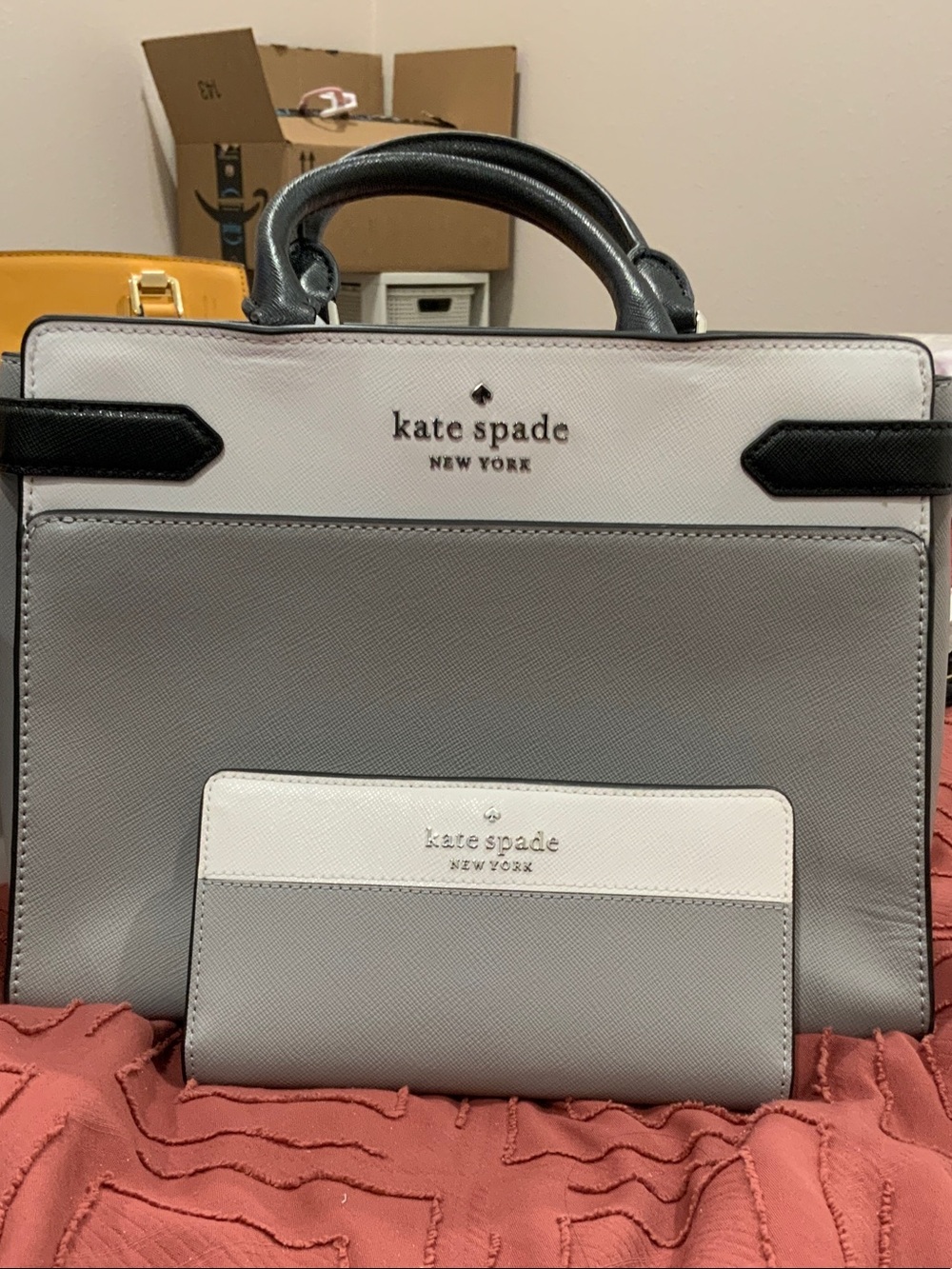 kate spade Two-Tone Gray, White & Black Structured Satchel & Wallet Set